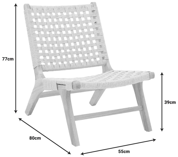 Πολυθρόνα Polisin pakoworld σχοινί-rubberwood σε φυσική απόχρωση 55x80x77εκ - 263-000045