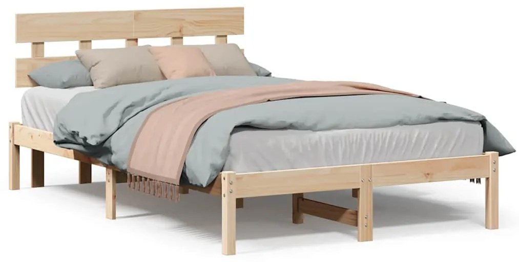 vidaXL Σκελετός Κρεβατιού Καφέ 135 x 190 cm Μασίφ ξύλο πεύκου