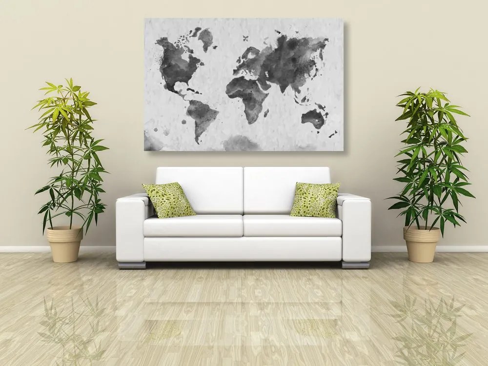 Εικόνα του παγκόσμιου χάρτη σε ρετρό στυλ σε ασπρόμαυρο σχέδιο - 90x60
