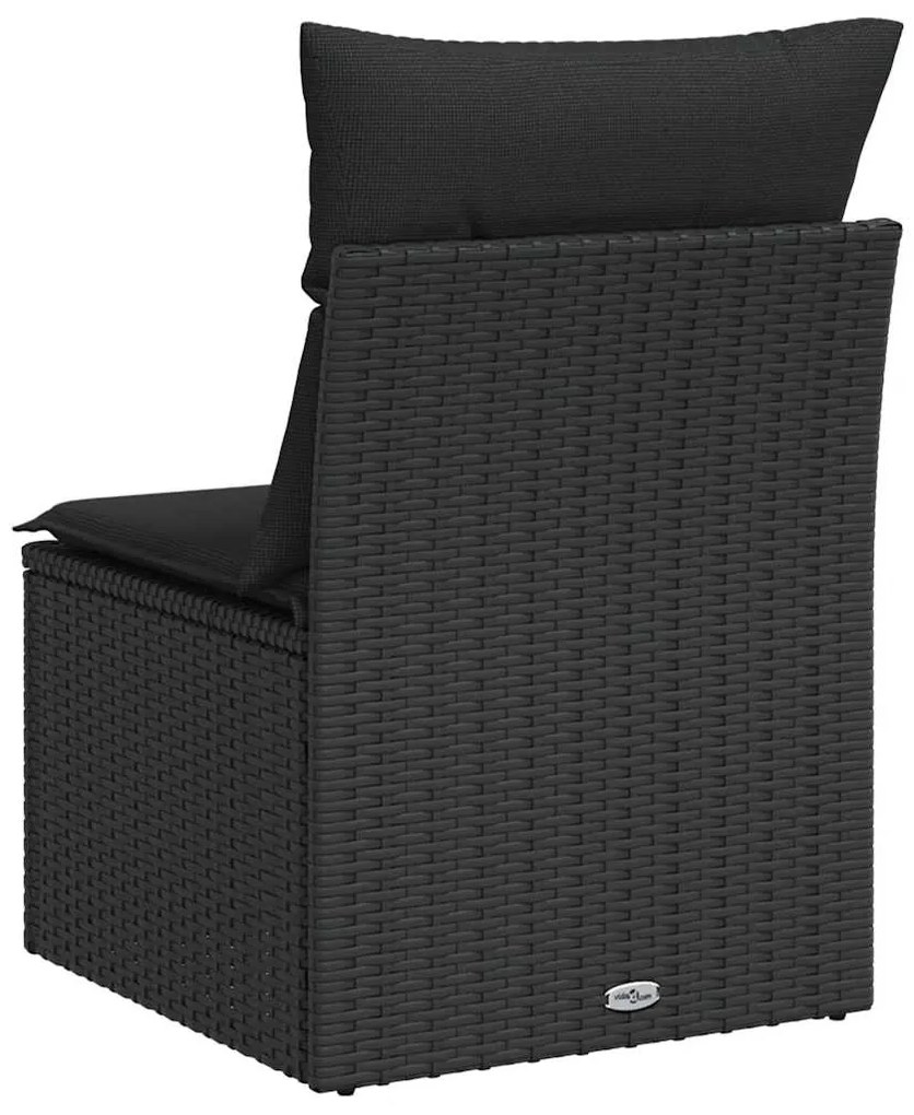 vidaXL Καναπές Κήπου Χωρίς Μπράτσα με Μαξιλάρια Μαύρος από Συνθετικό Ρατάν