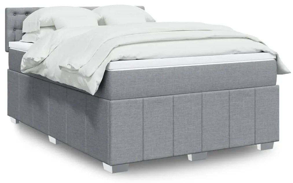 Κρεβάτι Boxspring με Στρώμα Ανοιχτό Γκρι 140x200 εκ. Υφασμάτινο - Γκρι