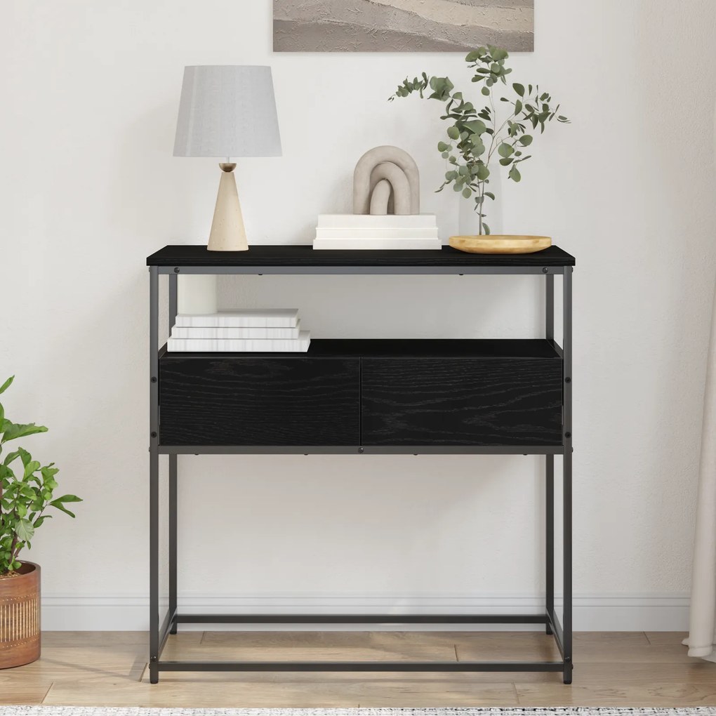 vidaXL Κονσόλα Μαύρη Δρυς 75x40x75 εκ Επεξεργασμένο Ξύλο και Ατσάλι