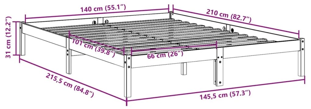 Πλαίσιο Κρεβατιού Μακρύ Χωρ. Στρώμα Λευκό 140x210εκ Μασίφ Πεύκο - Λευκό