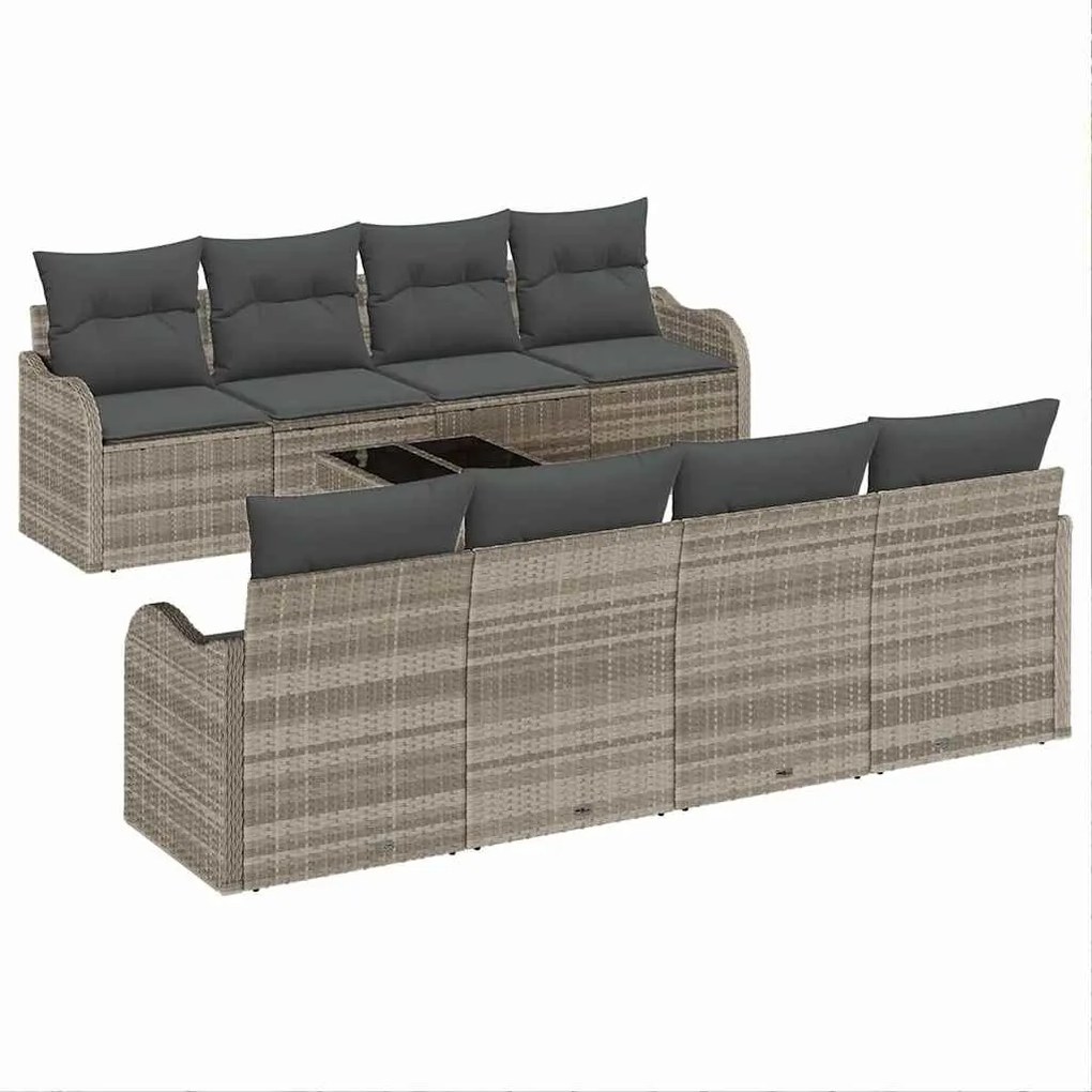vidaXL Σετ Καναπέ Κήπου 9 pcs Ανοιχτό γκρι 55 x 55 x 37 εκ Πολυ ράταν