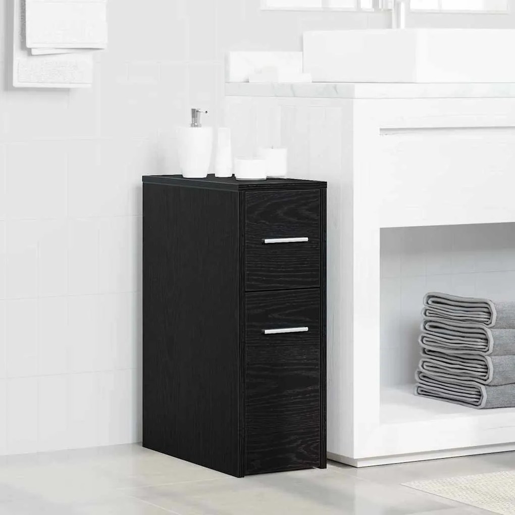 vidaXL Λεπτός ντουλάπι μπάνιου Μαύρη δρυς 22 x 44 x 61.5 εκ