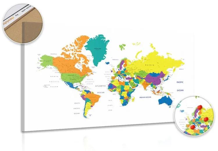Εικόνα σε έναν παγκόσμιο χάρτη χρωματισμένο από φελλό σε λευκό φόντο