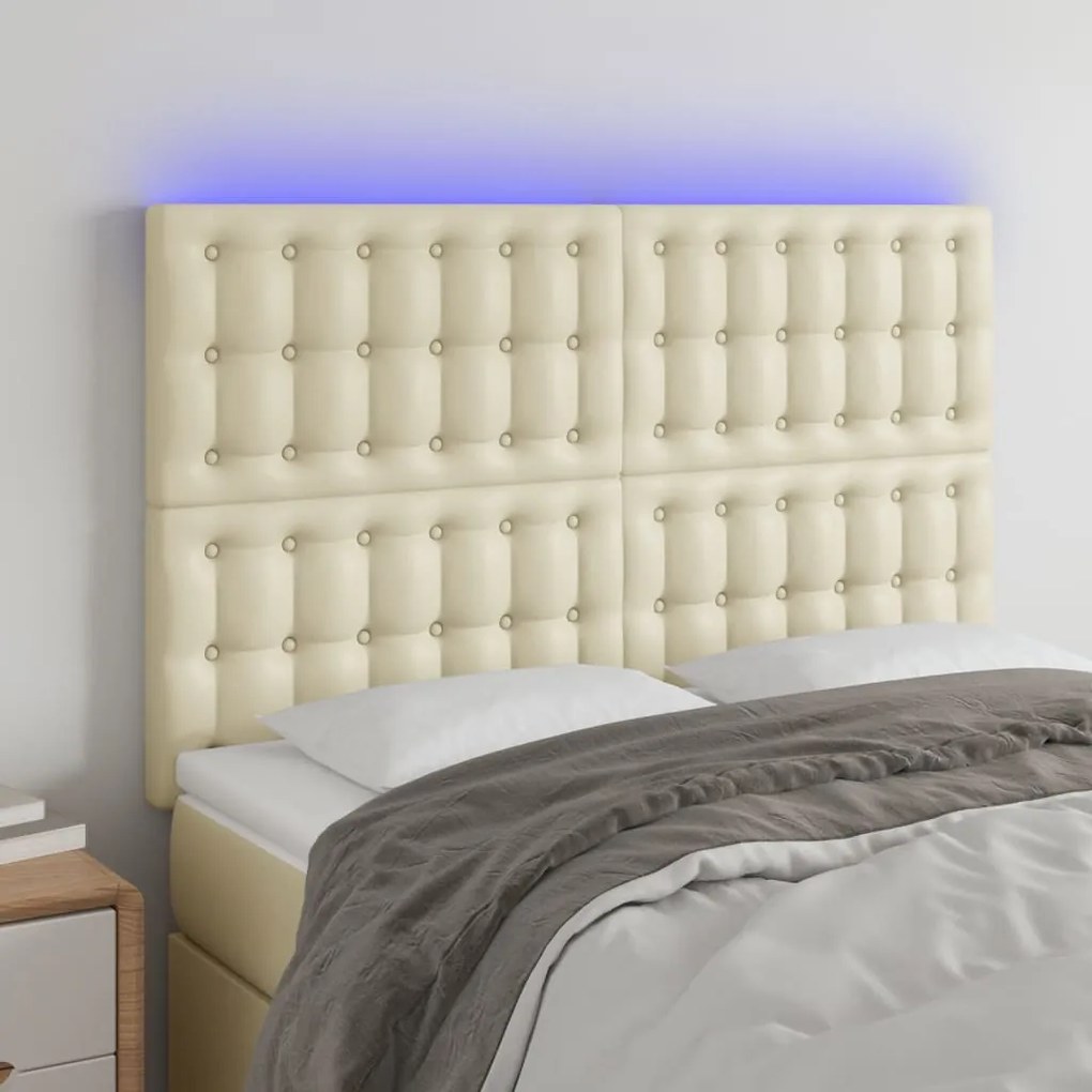 vidaXL Κεφαλάρι Κρεβατιού LED Κρεμ 144x5x118/128 εκ. Συνθετ. Δέρμα