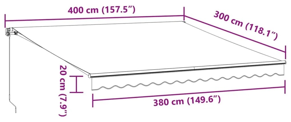 Τέντα Πτυσσόμενη Χειροκίνητη με LED Καφέ 400x300 εκ. - Καφέ