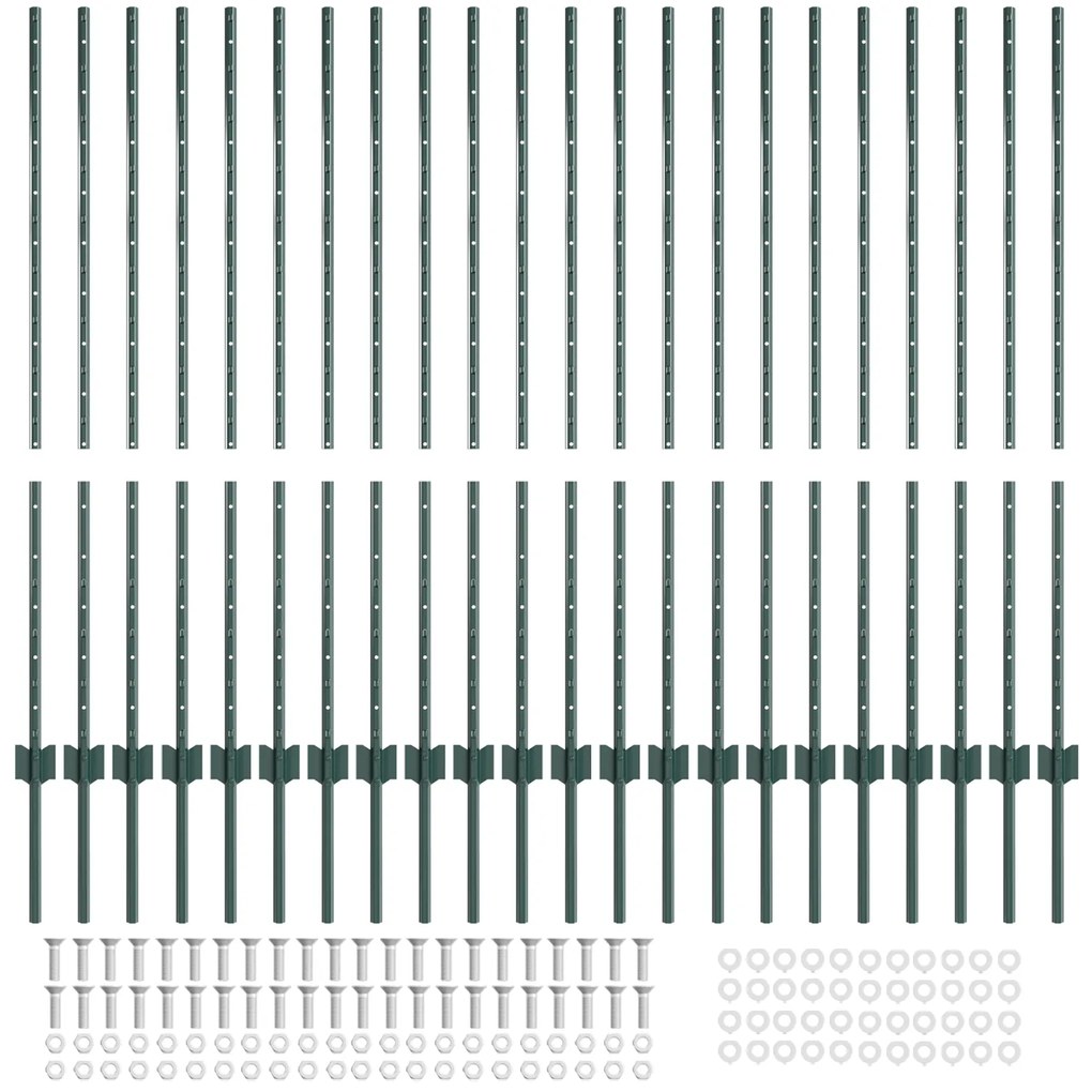 vidaXL Ασημένιοι Πόλοι Φράχτη 22 pcs Πράσινο Large Μέταλλο