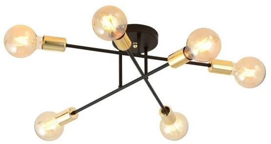 Φωτιστικό Οροφής 6xE27 Ατσάλι VEKEN 6Β Made in Poland Emibig-1175/6B-Μαύρο-Χρυσό 1175/6B