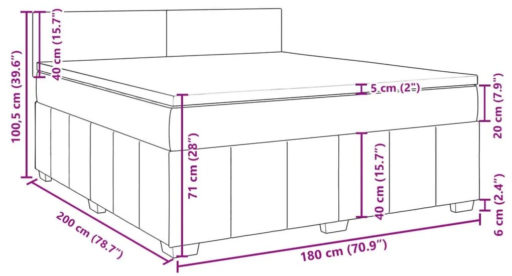 Κρεβάτι Boxspring με Στρώμα Σκούρο Γκρι 180x200 εκ Υφασμάτιν - Γκρι