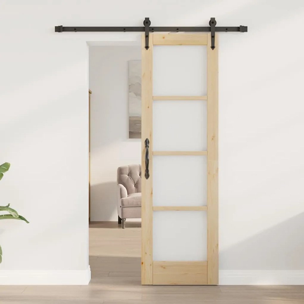 vidaXL Συρόμενη Πόρτα Καφέ 61 x 198.5 εκ. Ξύλο και μέταλλο