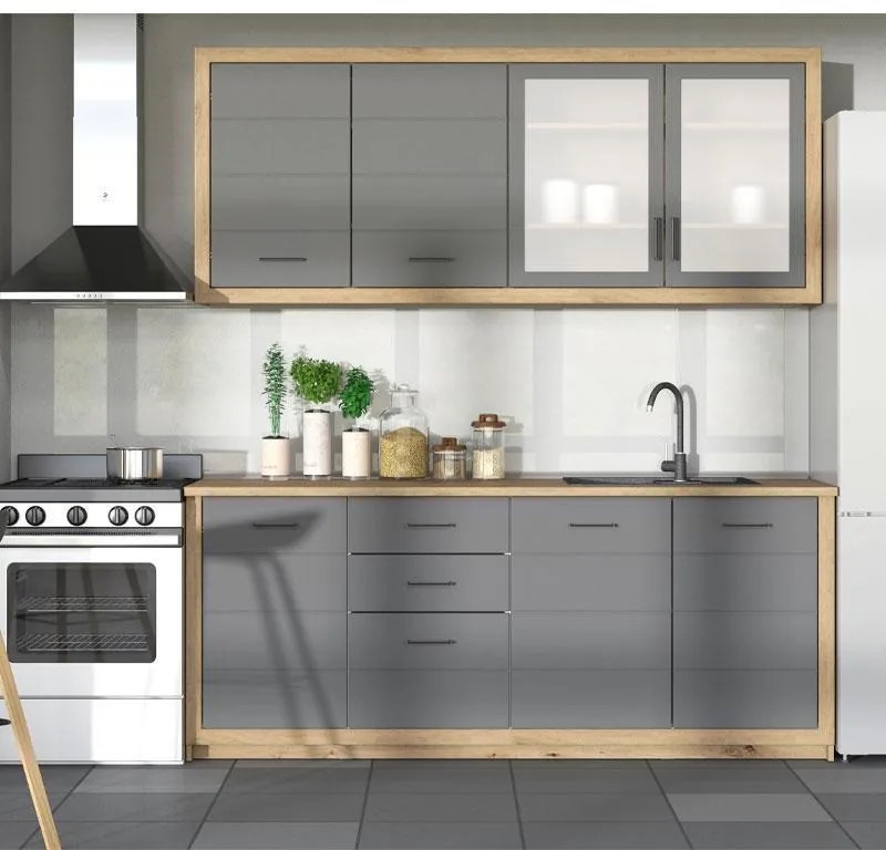 Σύνθεση Κουζίνας Ipanema 200 Artisan Oak - Γκρί Ματ 200x60x224,5 εκ. 200x60x224.5 εκ.
