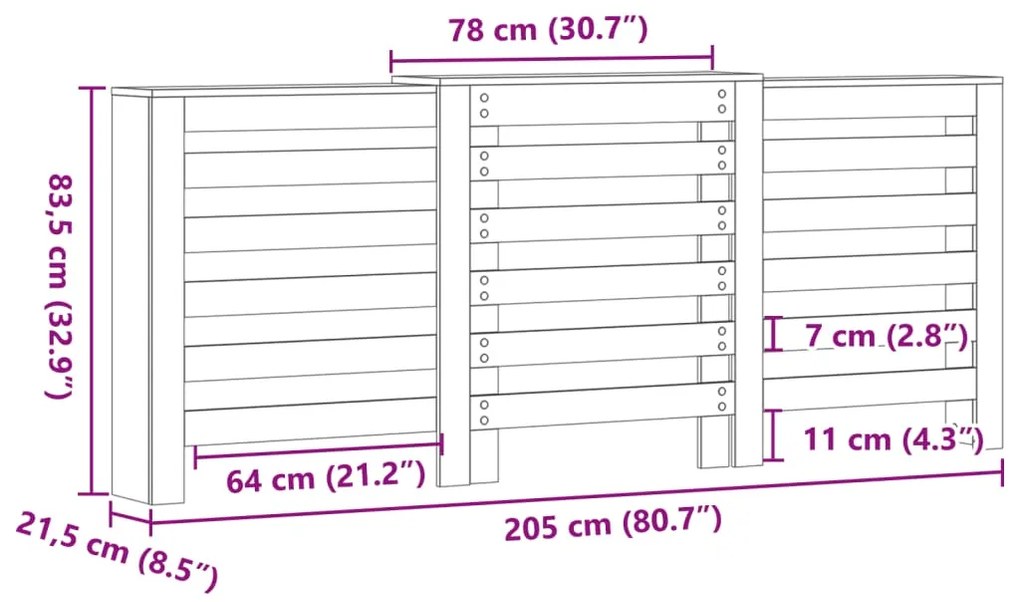 Κάλυμμα Καλοριφέρ Μαύρο 205x21,5x83,5εκ. από Επεξεργασμένο Ξύλο - Μαύρο