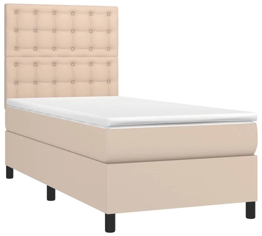 vidaXL Κρεβάτι Boxspring με Στρώμα Καπουτσίνο 100x200εκ.από Συνθ.Δέρμα