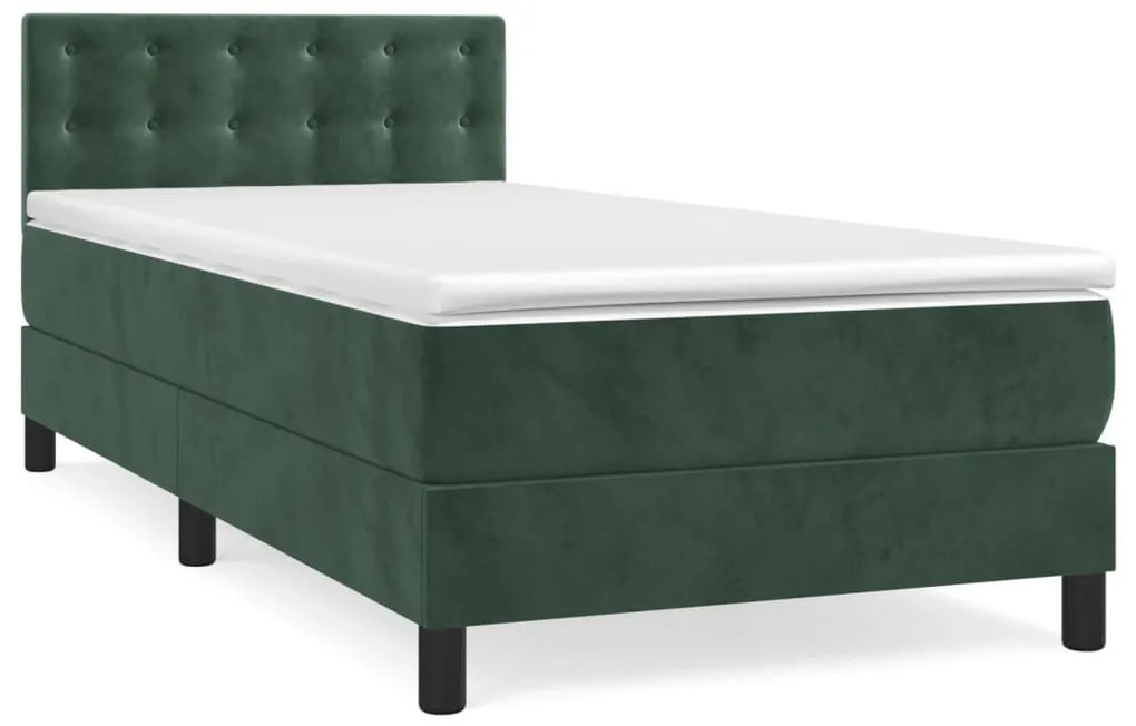 vidaXL Κρεβάτι Boxspring με Στρώμα Σκούρο Πράσινο 90x200 εκ. Βελούδινο