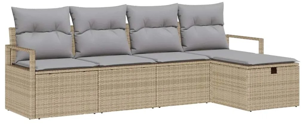 vidaXL Σετ Κήπου  5 Τεμαχίων με Μαξιλάρια Μπεζ, Poly Rattan