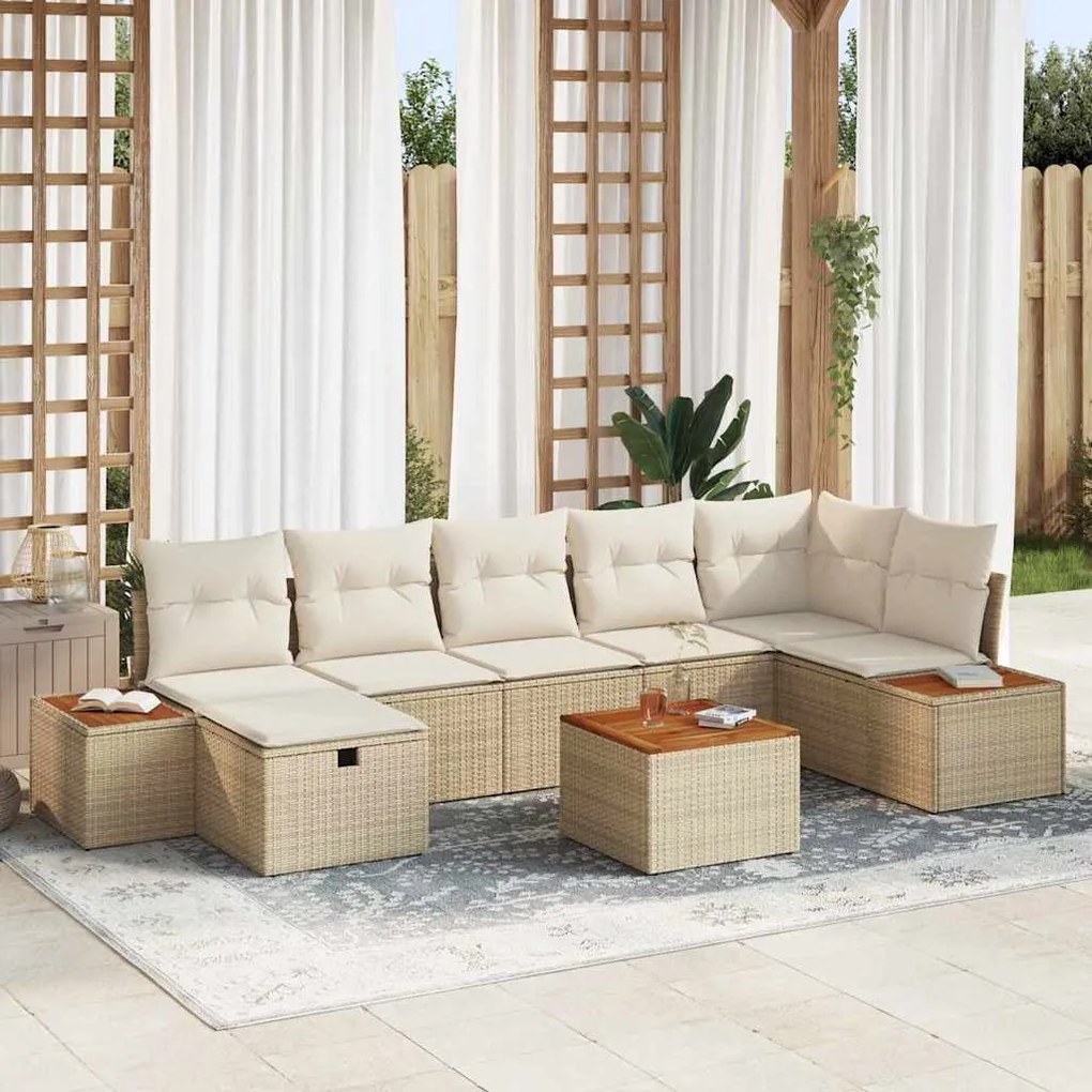 vidaXL Σετ Καναπέ Κήπου 8 pcs Μπεζ 55 x 62 x 69 εκ Πολυ ράταν