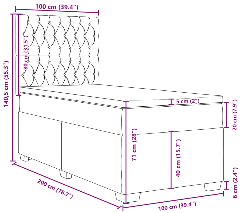 Κρεβάτι Boxspring με Στρώμα Ανοιχτό Γκρι 100x200 εκ. Υφασμάτινο - Γκρι