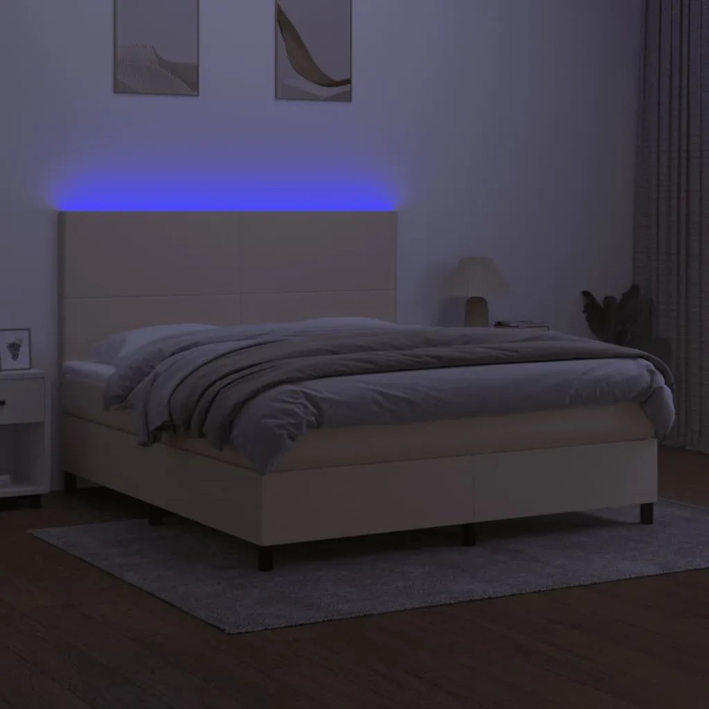 vidaXL Κρεβάτι Boxspring με Στρώμα & LED Κρεμ 180x200 εκ. Υφασμάτινο