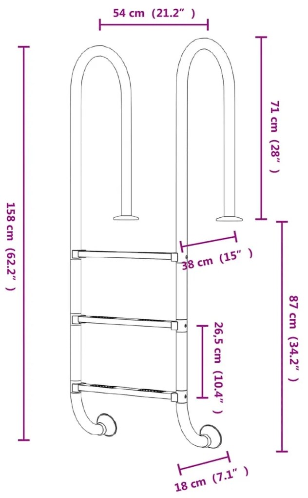 vidaXL Σκάλα Πισίνας 54 x 38 x 158 εκ. από Ανοξείδωτο Ατσάλι