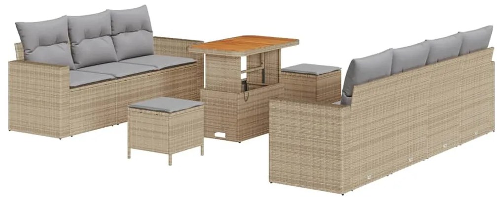 vidaXL Σετ Σαλονιού Κήπου 10 Τεμαχίων από Poly Rattan με Μαξιλάρια σε Μπεζ Χρώμα