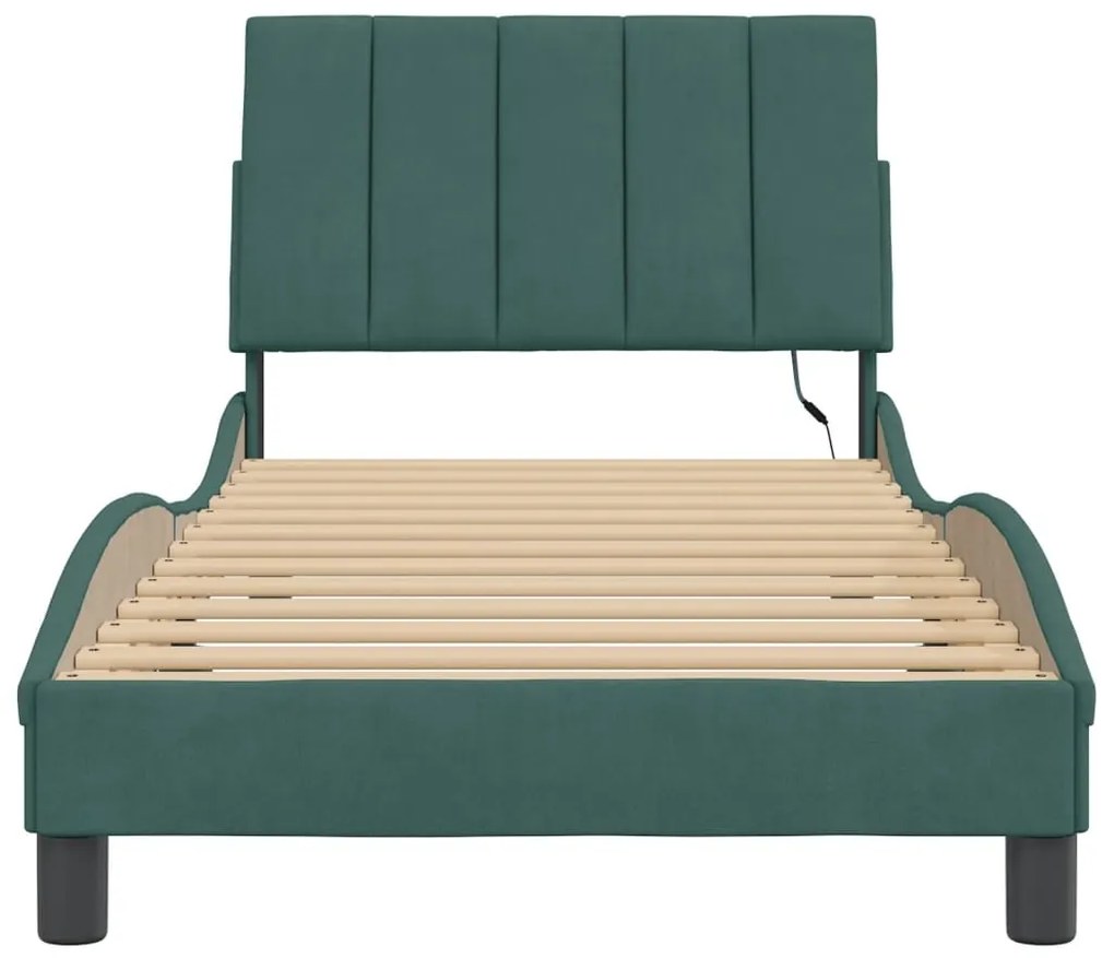 vidaXL Πλαίσιο Κρεβατιού με LED χωρίς Στρώμα Hanko Σκούρο Πράσινο 80x200 εκ. Βελούδινο