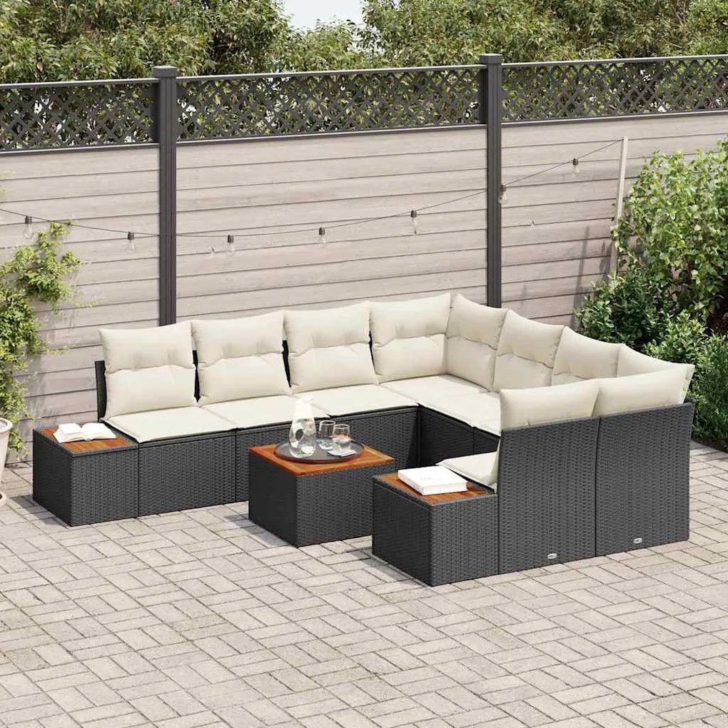 vidaXL Σετ Καναπέ Κήπου με μαξιλάρι 9 pcs Μαύρο Πολυ ράταν