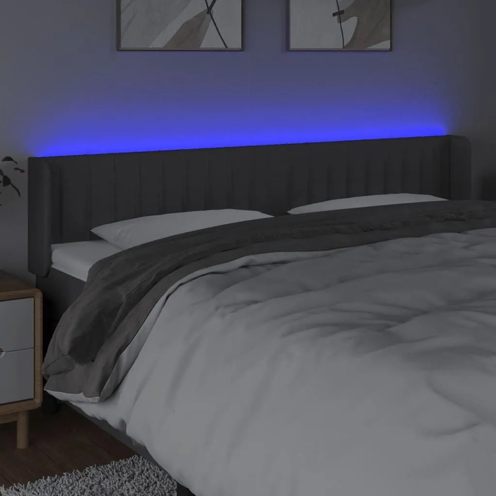 Κεφαλάρι Κρεβατιού LED Σκούρο Γκρι 163x16x78/88 εκ. Υφασμάτινο - Γκρι