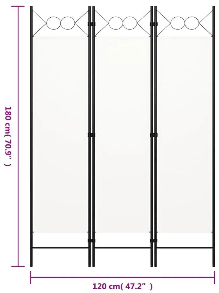 vidaXL Διαχωριστικό Δωματίου με 3 Πάνελ Λευκό 120 x 180 εκ.