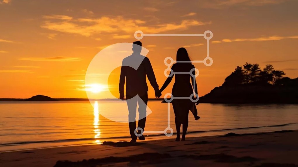 Intra Συλλεκτικό Ξύλινο Παζλ Plywood  4mm - Ζευγάρι που περπατά στην παραλία στο ηλιοβασίλεμα Σε Ξύλινο Κουτί - Διαστάσεις Puzzle: 10x10 cm – 25 κομμάτια