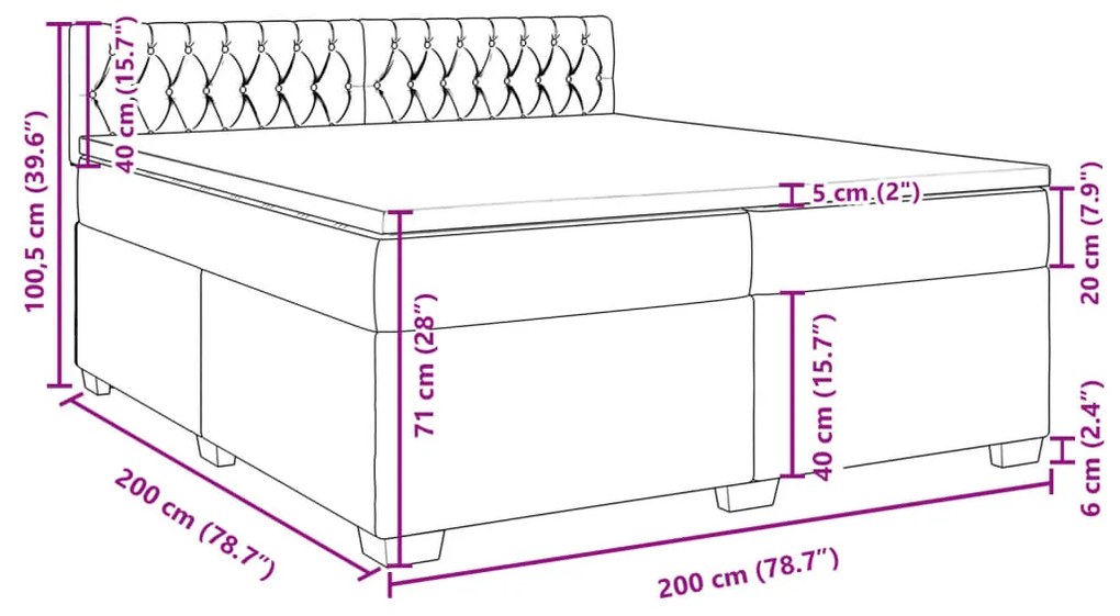 Κρεβάτι Boxspring με Στρώμα Ανοιχτό Γκρι 200x200 εκ. Υφασμάτινο - Γκρι