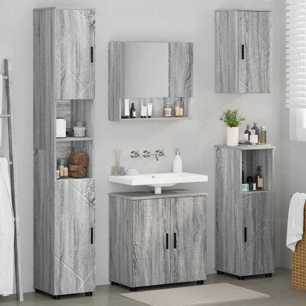 vidaXL Σετ Επίπλων Μπάνιου με πόρτα 5 pcs Γκρι sonoma 61 x 35 x 64 εκ.