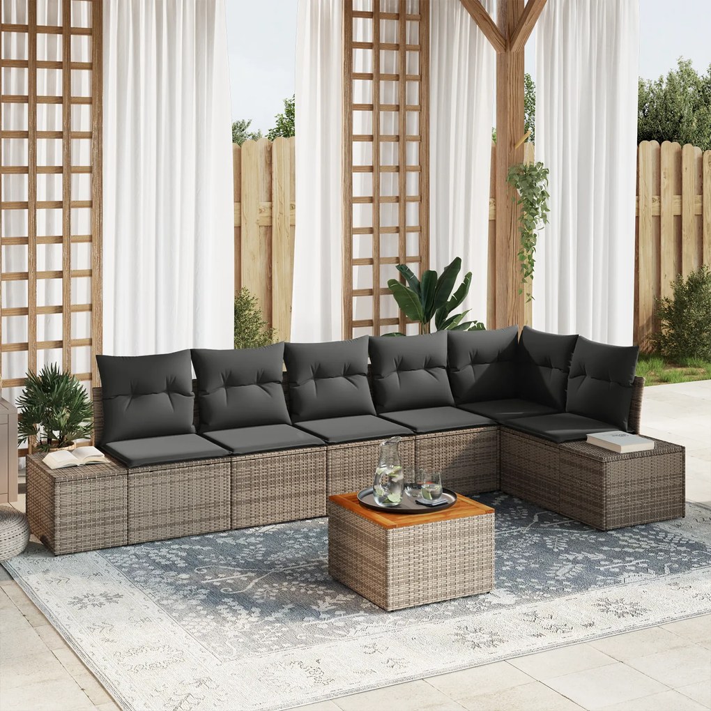 vidaXL σετ καναπέ κήπου 7 pcs Γκρι Ρατάν, Πολυεστέρας