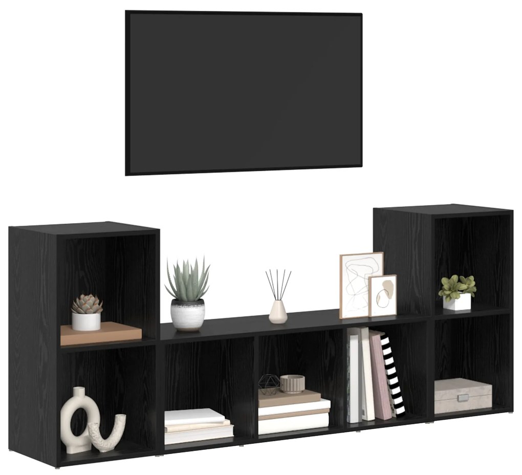 vidaXL Ντουλάπι TV 3 pcs Μαύρο 107 x 35 x 37 cm Επεξεργασμένο ξύλο