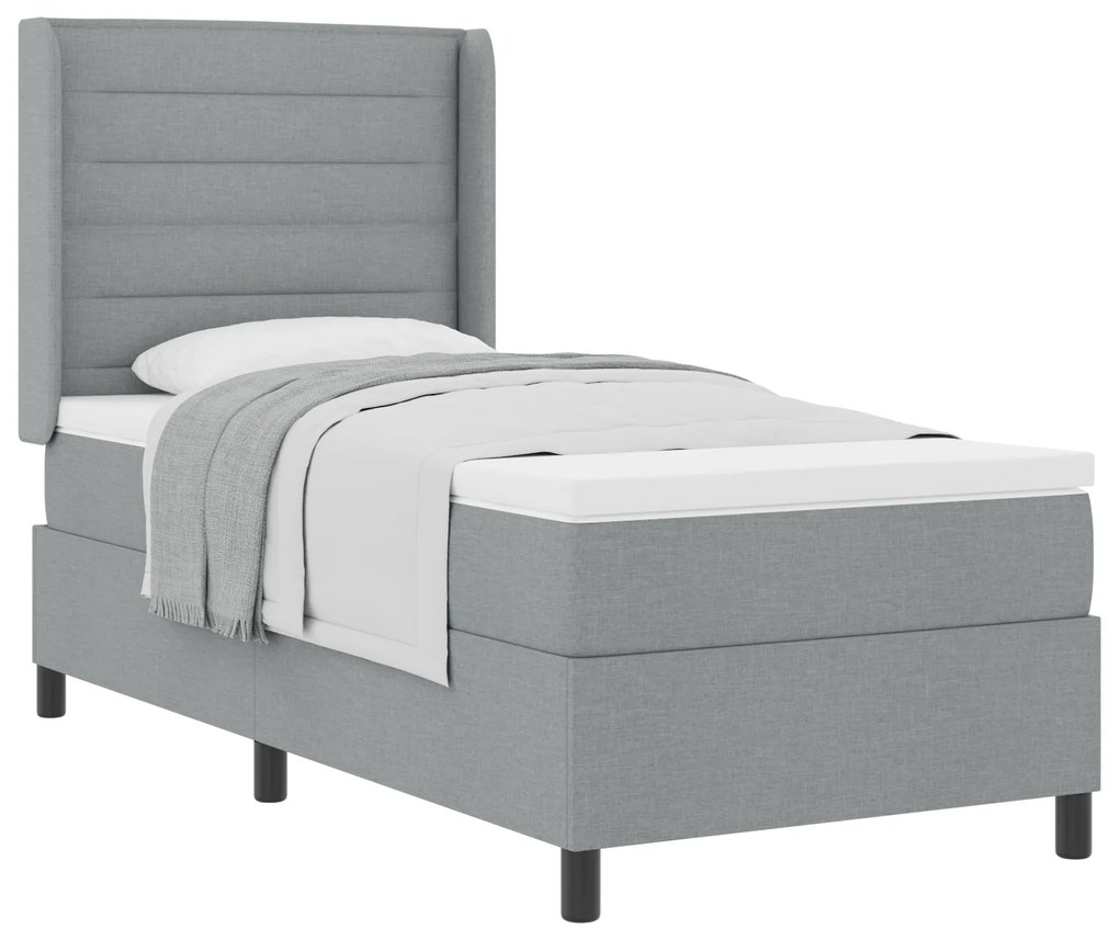 vidaXL Κρεβάτι με Στρώμα Ανοιχτό Γκρι 90x190 εκ. Υφάσματος