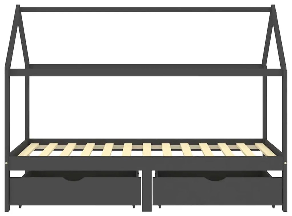 vidaXL Πλαίσιο Κρεβατιού Παιδ. Σκ. Γκρι 90x200εκ από Πεύκο & Συρτάρια
