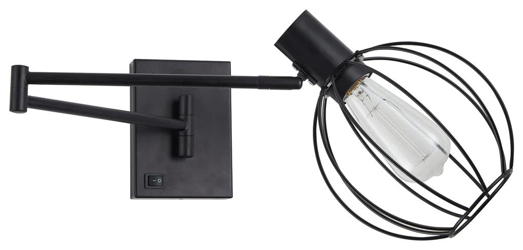 Φωτιστικό Τοίχου - Απλίκα SE21-BL-52-GR2 ADEPT WALL LAMP Black Wall Lamp with Switcher and Black Metal Grid+ - Μέταλλο - 77-8382