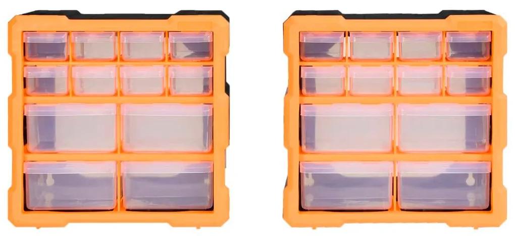 Κουτιά Αποθήκευσης 2 τεμ. με 12 Συρτάρια 26,5 x 16 x 26 εκ. - Πορτοκαλί