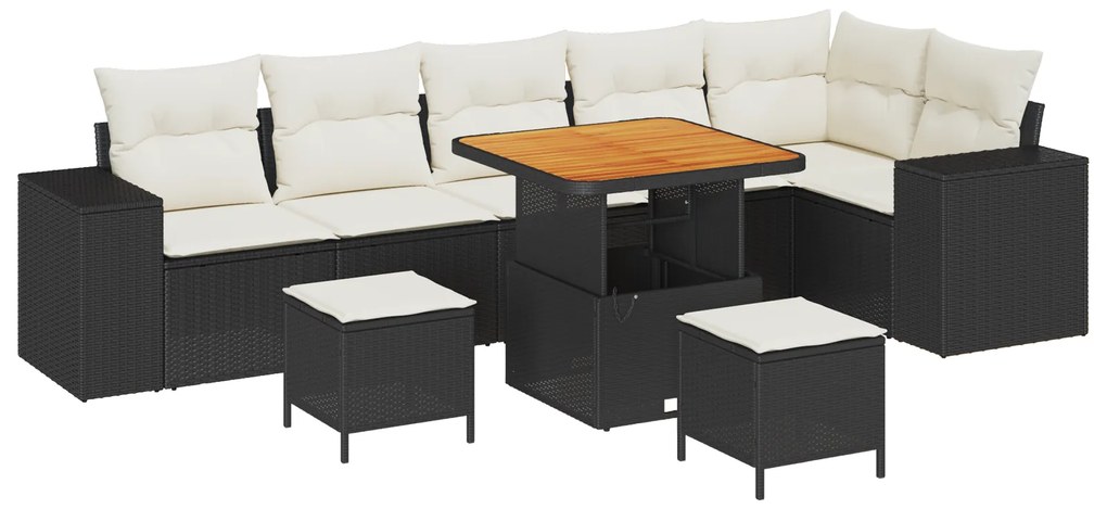 vidaXL 9 κομματιών Garden Sofa Set με μαξιλάρια. Μαύρο Πολυ Ράτταν.