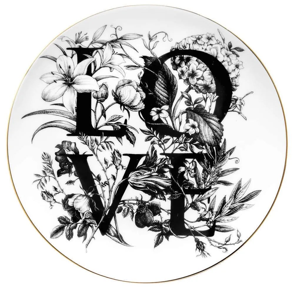 Πιατάκι - Σουβέρ Love Flowers Fine Bone China Coaster 70004-LOVE Φ10cm White-Black Rory Dobner Bone China