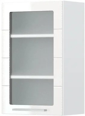 Ντουλάπι κρεμαστό Hudson V7-45-1KS με βιτρίνα-Λευκό - Λευκό γυαλιστερό - 45.00Χ32.00Χ72.00cm