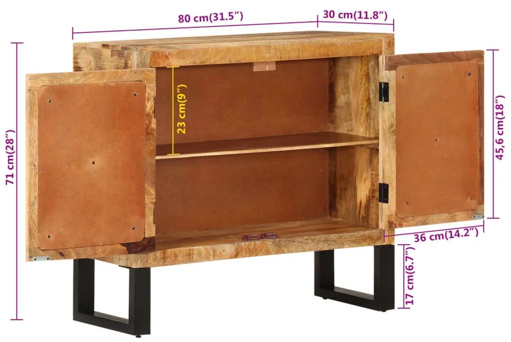 Μπουφές 80x30x71 εκ. Μασίφ Ακατέργαστο Ξύλο Μάνγκο και Μέταλλο - Καφέ