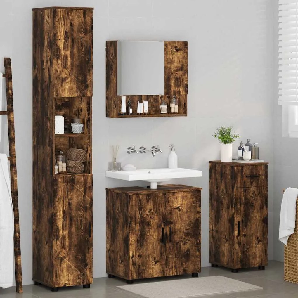 vidaXL Σετ Επίπλων Μπάνιου 4 pcs Καπνιστή δρυς 61 x 35 x 64 εκ.