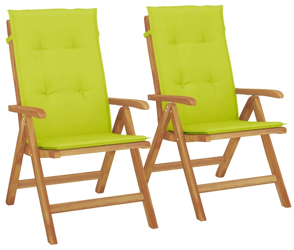 vidaXL Καρέκλες Κήπου Ανακλινόμενες 2 τεμ Μασίφ Ξύλο Teak με Μαξιλάρια