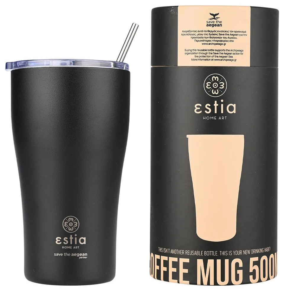 Θερμός 500ml  Coffee Mug Εstia Home Art Save The Aegean Midnight Black 01-23122