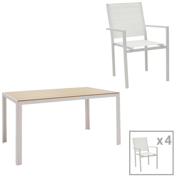 Τραπεζαρία Zacreta-Nares σετ 5τεμ pakoworld λευκό-φυσικό 140x80x72.5εκ