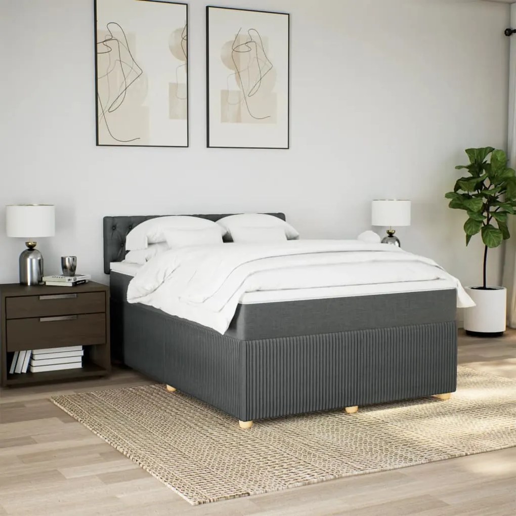 vidaXL Κρεβάτι Boxspring με Στρώμα Σκούρο Γκρι 140x200 εκ Υφασμάτινο