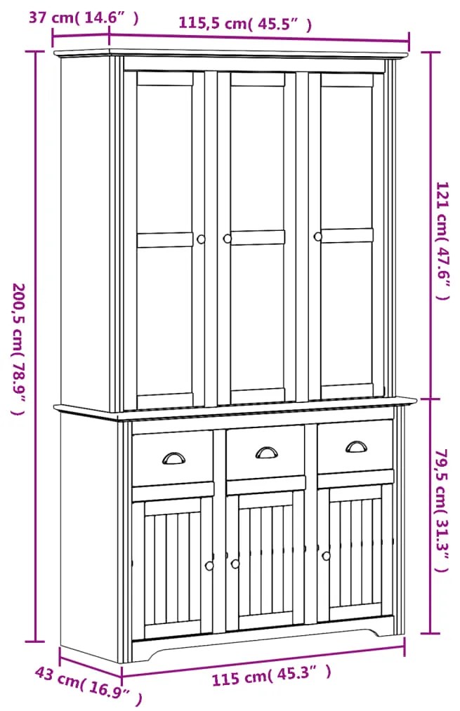 ΜΠΟΥΦΕΣ BODO ΓΚΡΙ 115,5X43X200,5 ΕΚ. ΑΠΟ ΜΑΣΙΦ ΞΥΛΟ ΠΕΥΚΟΥ 3206453