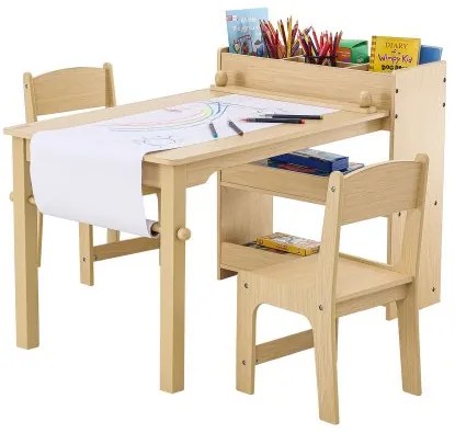 VEVOR Kids Art Table and 2 Chairs Toddler Craft and Play Table with A Cabinet